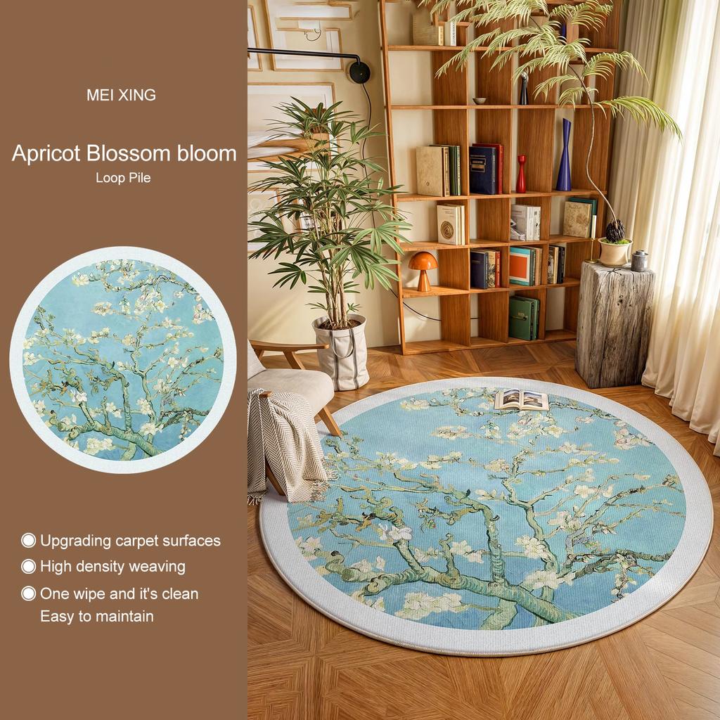 Round Rug Living Room Carpet Soft Bedroom Bedside Floor Mat Plants Flowers French Retro Anti-slip Carpets Home Ddecoration Tapis
