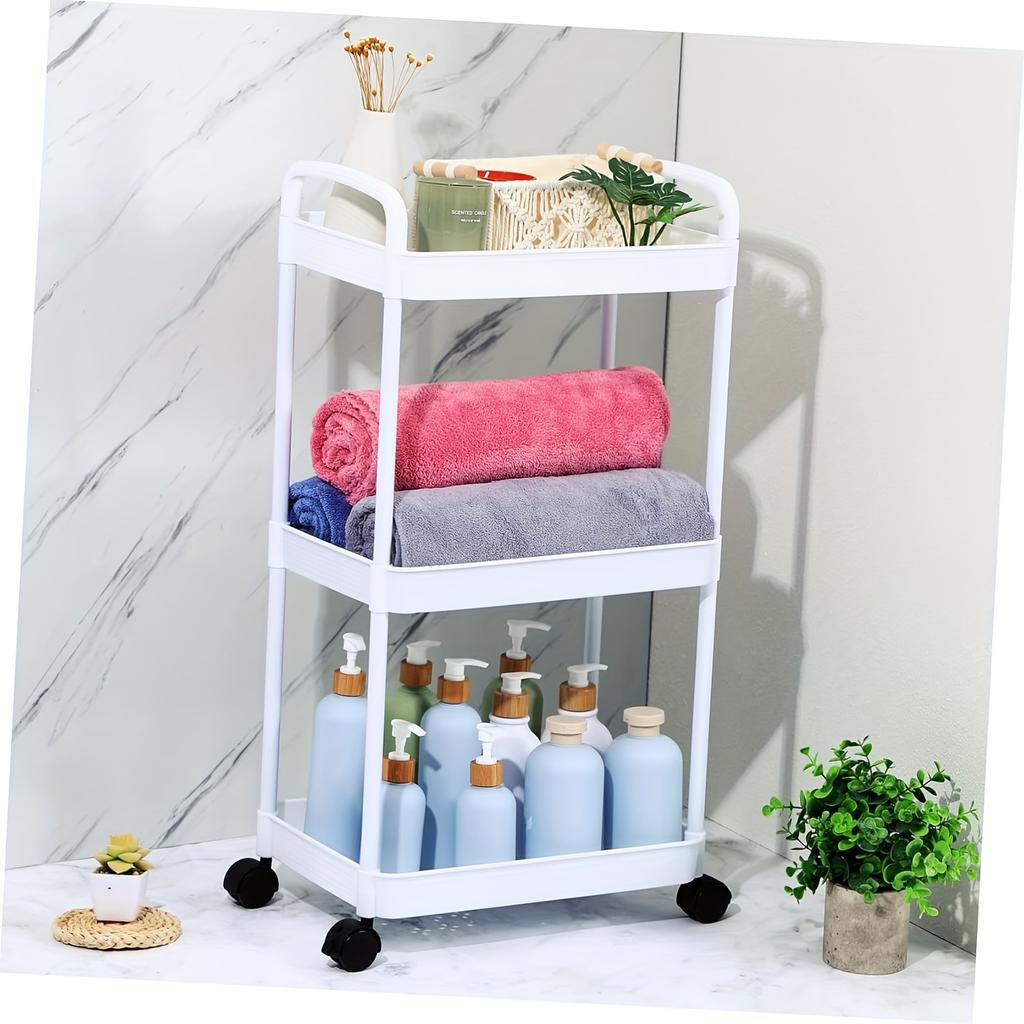 5-Tier Rolling Storage Cart, Mobile Organizer with Wheels for Kitchen Pantry Bathroom, Modern White Utility Cart, Easy Assembly