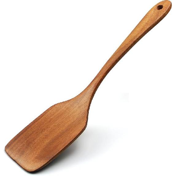 12-Inch Wooden Slotted Spatula - Natural Acacia Flat Wood Spatula for Cooking, Long Handle Turner for Nonstick Pans, Handmade Wooden Kitchen Utensils 12-Inch Wooden Spatula