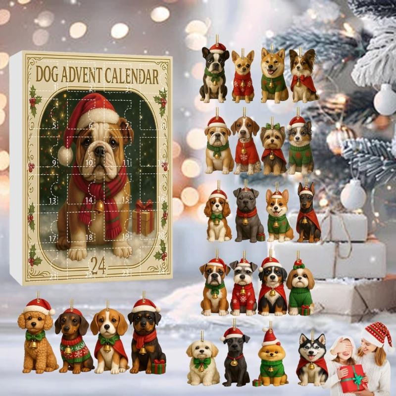 24 Pieces Acrylic Pet Themed Christmas Countdown Calendar Blind Boxes Set For Dog Owners Festive Home Office Decorations