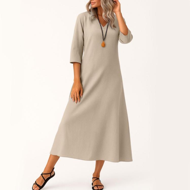 Elegant Long Boho Beach Maxi Dress For Women V Neck 3 4 Sleeve Summer Dress