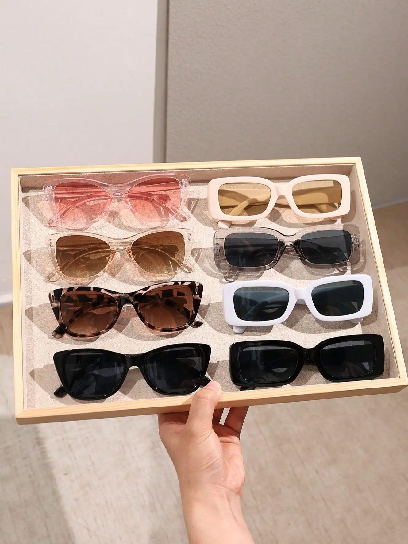 

8pcs Women Multicolor Cat Eye Square Frame Fashion Glasses For Outdoor Street-Photography Musical Festival Accessories