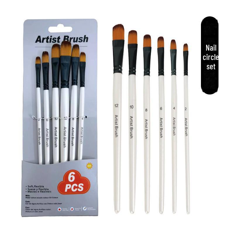 Oljemålningspenselset med vitt skaft, nylonhår, trägouache-, akvarell-, akrylpenslar för konstmaterial för barn