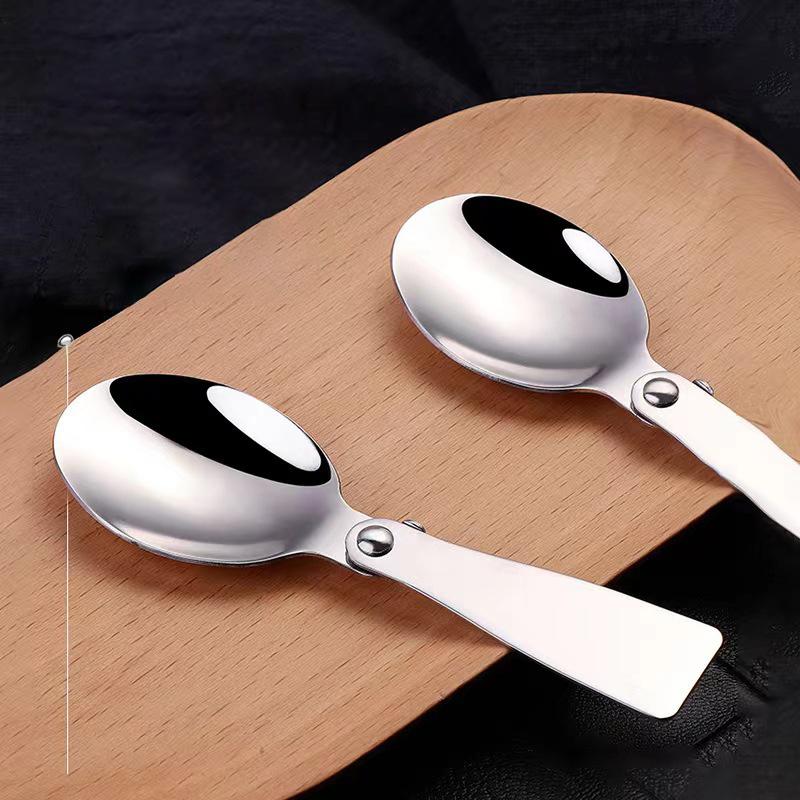 Portable Foldable Spoon Silver Stainless Steel Picnic Camping Folding Spoon For Outdoor Hiking Travel Tableware Kitchen Supplies