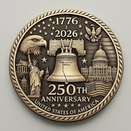 US 250th Anniversary Souvenir Coin Double-Sided Carved United States History Commemorative Badge