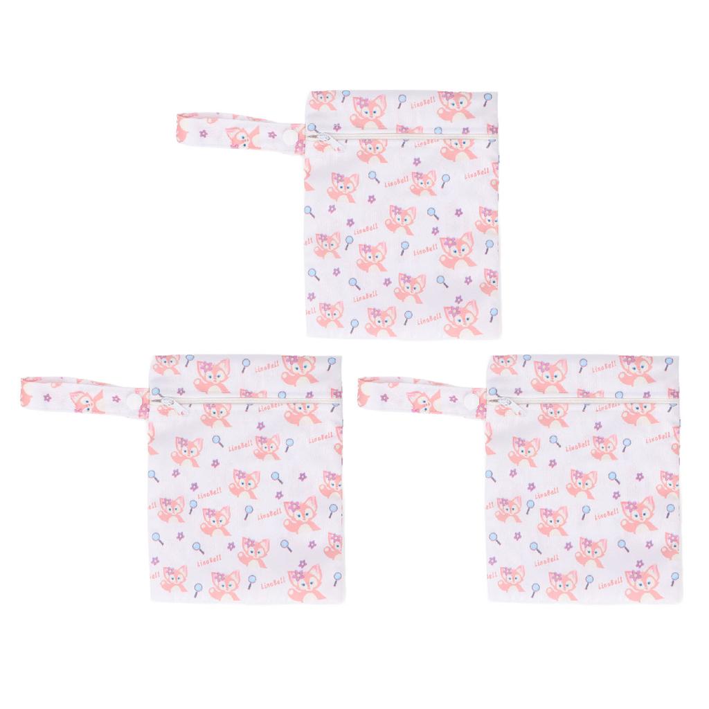 3pcs Wet Bag Cartoon Print Portable Water Proof Hanging Washable Reusable Cloth Diaper Bag for Trave