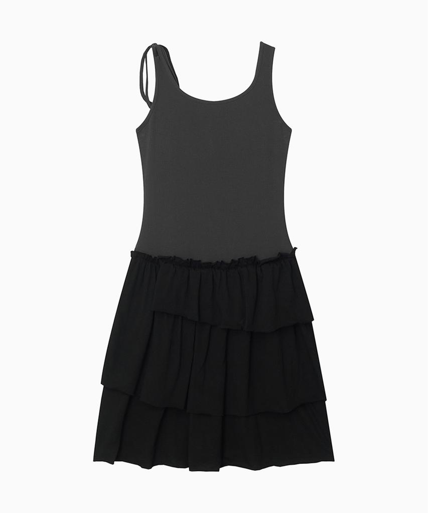 Ohesio Shirring Layered Dress, Charcoal
