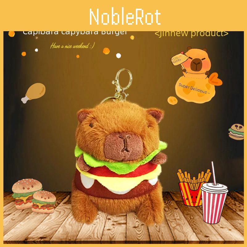 Back Hamburger Capybara Crow Cartoon Design Plush Keychain For Car Key Gift Fob