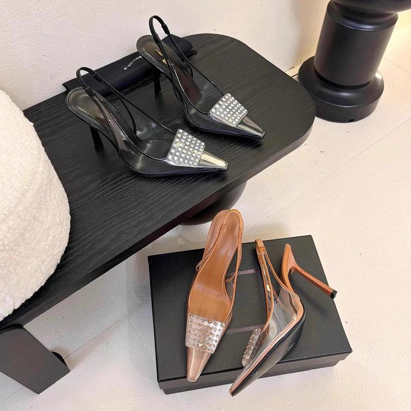 Fashion Transparent High Heels Female Stiletto Pointy Single Shoe Rhinestone Square Buckle Temperament High-Grade Sexy Crystal Overhead