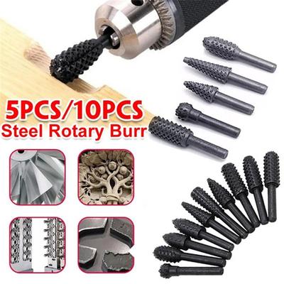 5PCS/10PCS 6mm Shank Rotary Burr Set Wood Rasp File Drill Bits Rotary Rasp Set for Woodworking Rotary File Grinding Head