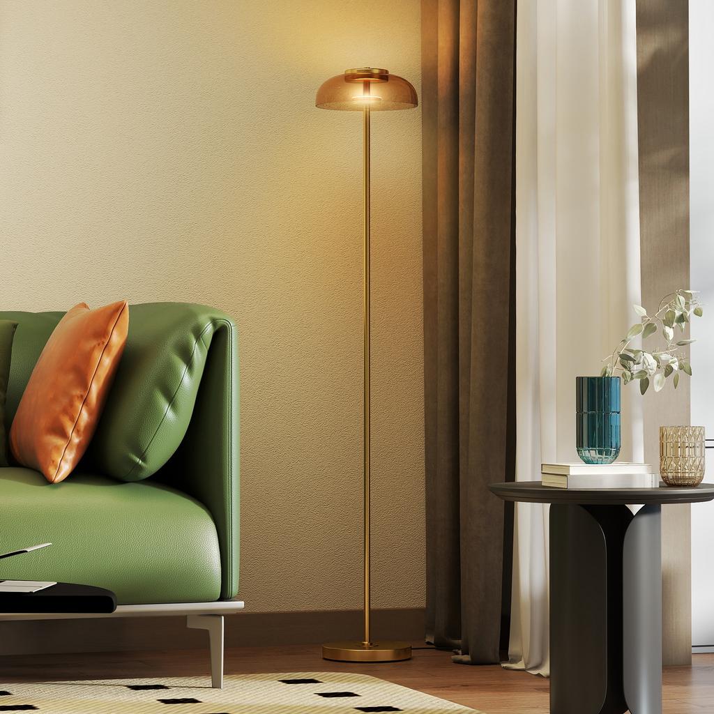LED Floor Lamp Living Room, Floor Light with 3000K Warm Light, Foot Switch, 25 X 25 X 134 Cm, Brass