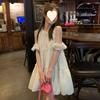 Sweet round neck off-the-shoulder short-sleeved dress for women's summer new gentle wind age-reducing a-word skirt ins