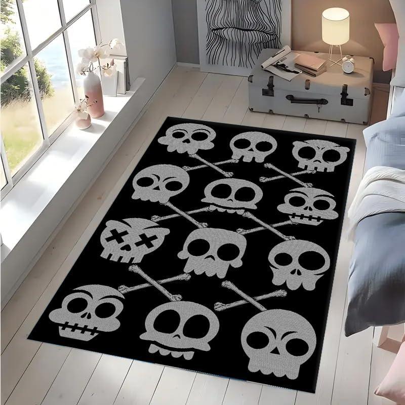 Gothic Skull Area Rugs Gothic Rugs for Living Room for Bedroom Foyer Holiday Party Home Decoration Non-Slip Horror Goth Rug