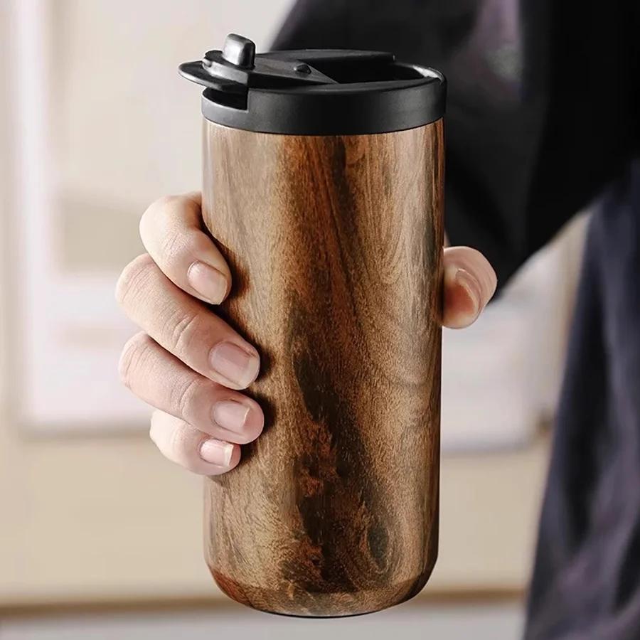 High End Coffee Cups Exquisite Insulated Water Cup Wooden Grain Outdoor Portable Portable Cup Water Bottle Coffee Mug
