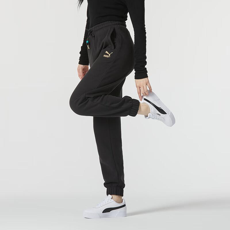 Puma Cny Year Of The Dragon Series New Year Solid Color Drawstring Knit Sports Pants Women Bottoms Black 625840-01