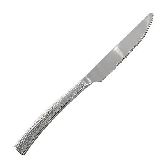 

Western Food Tableware Stainless Steel Serrated Steak Knife Sharp Fork Tines Curved Spoon Dishwasher Safe Hammered Texture Flatware A