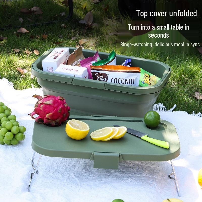 Japanese DOD Style Multi-Functional Foldable Picnic Basket with Lid - Convenient and Portable for Outdoor Camping