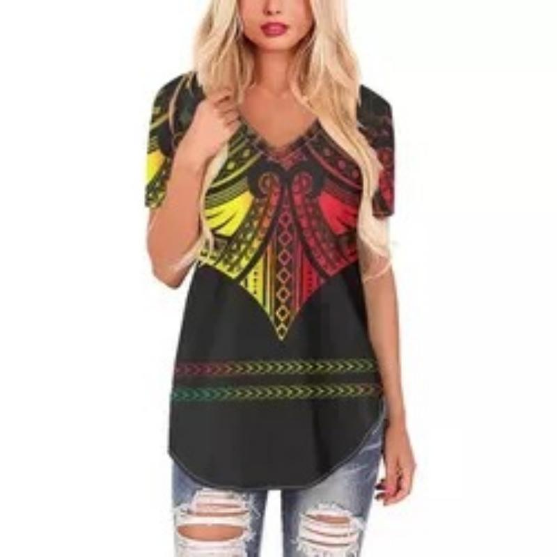 

Літня жіноча повсякденна футболка з V-подібним вирізом і короткими рукавами 2023 року XXL