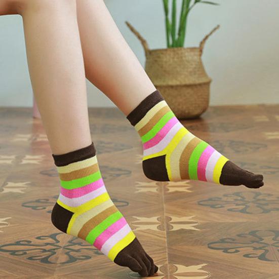 1 Pair Women Colorful Striped Toe Socks Breathable Arch Support Mid-calf Socks Non-slip Moisture Wicking Compression Socks