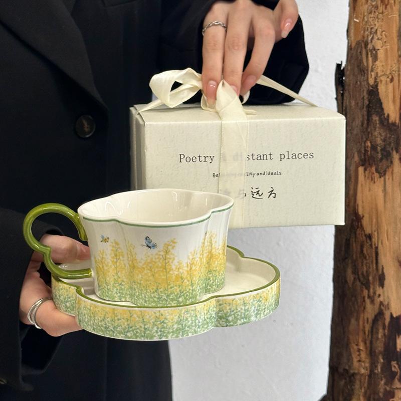 Tasse à café et soucoupe en céramique design rétro français Exquise haut de gamme luxe léger Tasse et soucoupe Coffret cadeau Souvenir cadeau