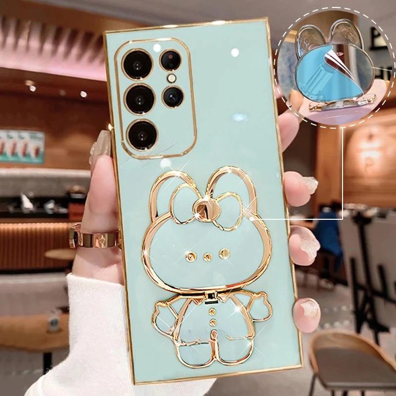 S24FE S25Edge Spiegelbeschichtung Faltbarer Halter Hülle Für Samsung Galaxy S24 S25 S21 S22 S23 FE Plus Note 20 Ultra Silikon Ständer Abdeckung