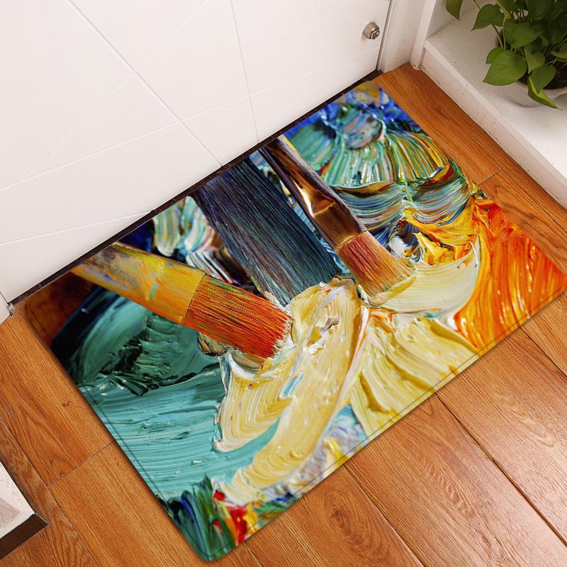 Oil Painting Floor Mat Bedroom Living Room Bathroom Rug Decoration Pastoral Print Door Mat Corridor Carpet