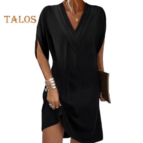 Dámské šaty s výstřihem do V plisovaný rukáv napůl netopýří Jednobarevné Volné Měkké Prodyšné Dojíždění nad kolena Mini