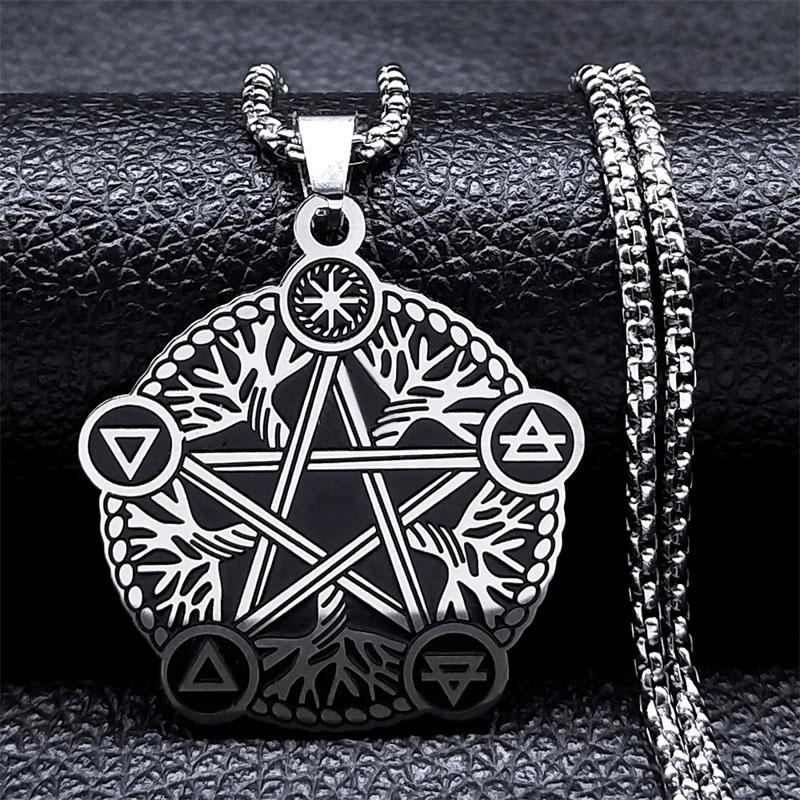 Witchcraft Pentagram Necklace Stainless Steel Silver Color Witch Pagan Star Symbol Necklace Wicca Jewelry collares de moda