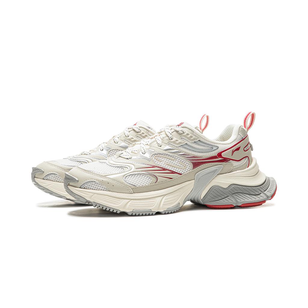 LiNing Star Shock Absorbers Slip Resistant, Abrasion Resistant, Breathable Low Top Chunky Sneakers Men's White Red