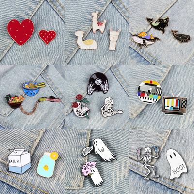 2-3PCS/Set Funny Cute Brooch Cartoon Animal Alpaca Whale Enamel Badge TV Heart Ghost Skull Bag Lapel Pin Jewelry Wholesale Gifts