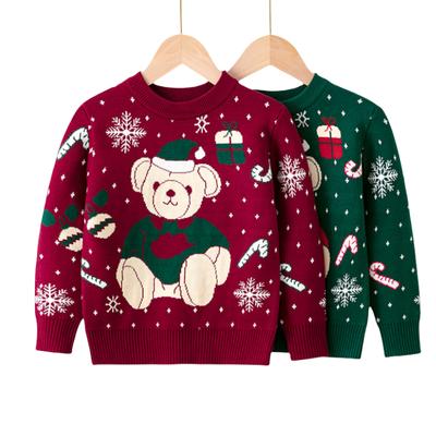 2025 Autumn/Winter New Children's Christmas Sweater Cartoon Little Bear Children's Pullover Bottom Knit