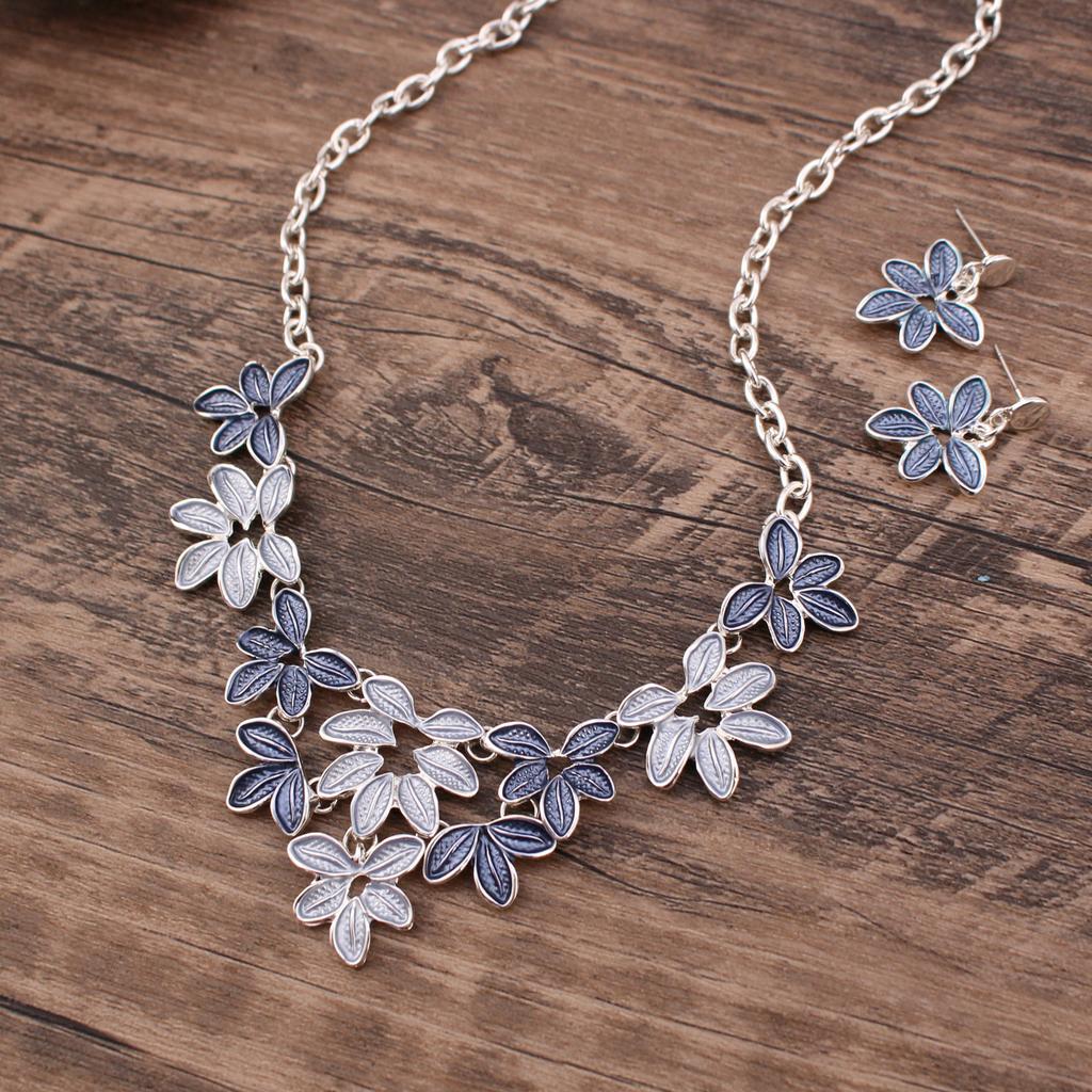 Colored Leaf Earrings Necklace Set Leaf Coarse Necklace Earrings Necklace Women's Jewelry Set