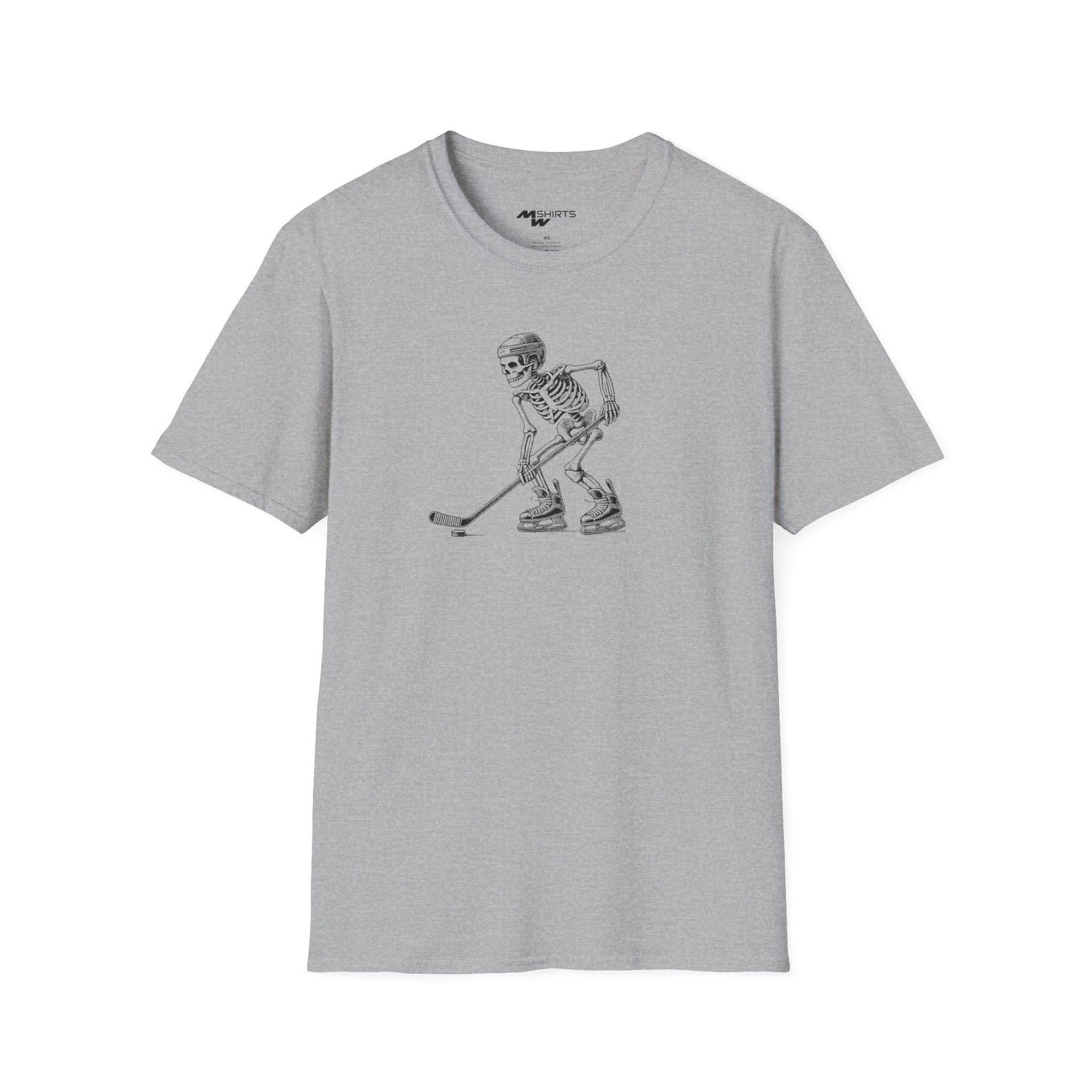 Engraved Ice Hockey Skeleton T-Shirt/ Unisex Softstyle T-Shirt 4XL