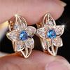 Cute Water Blue Red Zircon Hoop Earrings Female Luxury Crystal Rose Gold Color Wedding For Women