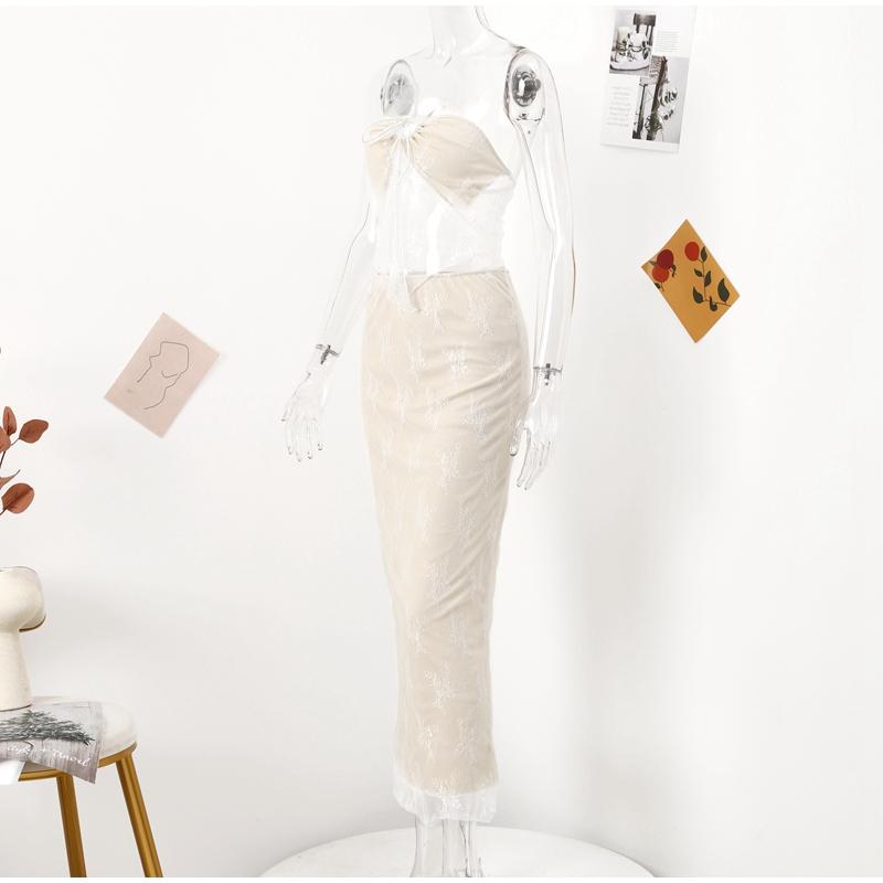 Sexy Liebsten Spitze Druck Röcke Sets Frauen Durchsichtig Crop Top Langen Rock Passenden Set Weibliche Nacht Club Party Zwei stück Anzug