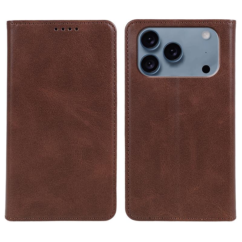 For iPhone 17 Pro Case Strong Magnetic PU Leather Phone Cover Calf Texture