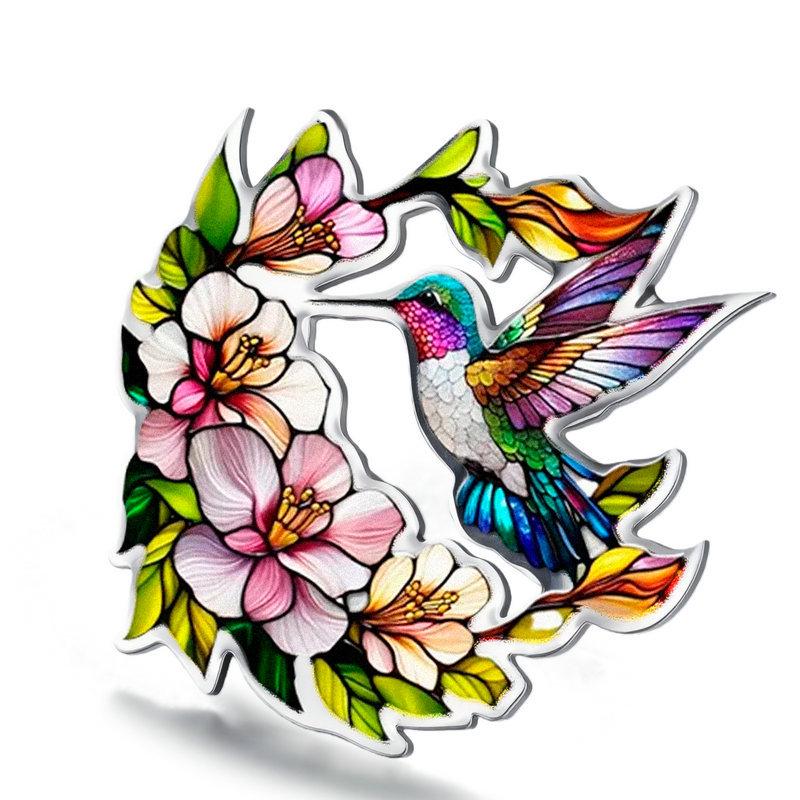 Set de Broche y Collar de Colibrí Colorido con Diseño de Pájaro en Acero Inoxidable, con Pendientes Resistentes al Descoloramiento y Anillo de Gancho