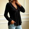 Women's Casual Color V-Neck Long Sleeve Loose Fit Pullover Top for Everyday Wear
