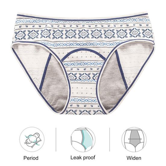Women Panties Geometric Print High Waist Seamless Elastic Period High Absorbency Prevents Leakage Briefs Menstrual Underpants Daily Wear Sleep