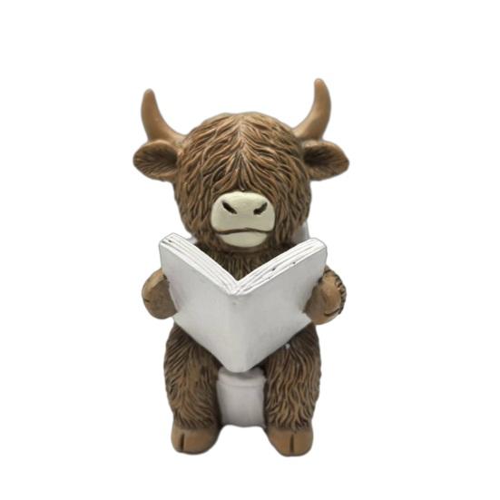 Estatueta Vaca das Terras Altas Fofa Estátua Vaca das Terras Altas Resina Banho/Leia Decoração Gado Escocês para Casa Cozinha Decoração de Mesa Bandeja de Andares