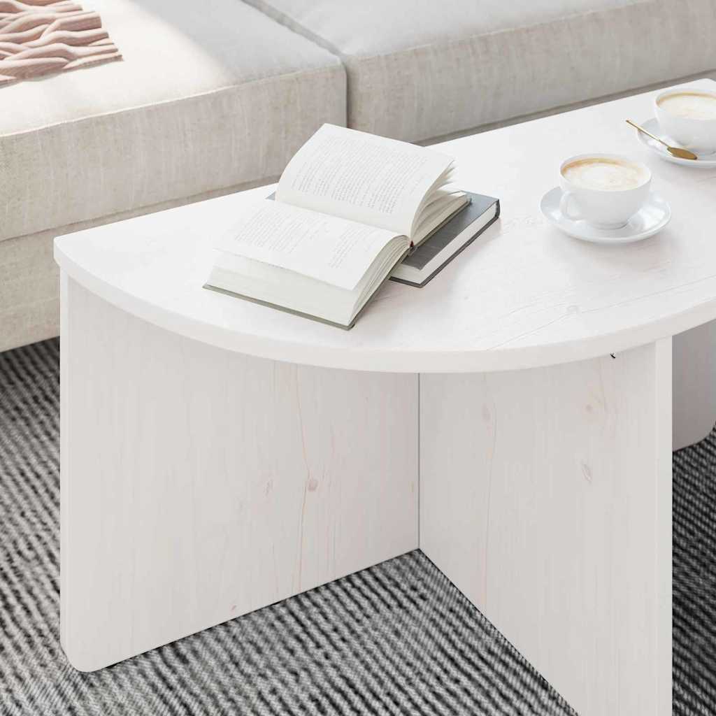 Coffee Table Set 2 Pcs White Solid Pine Wood