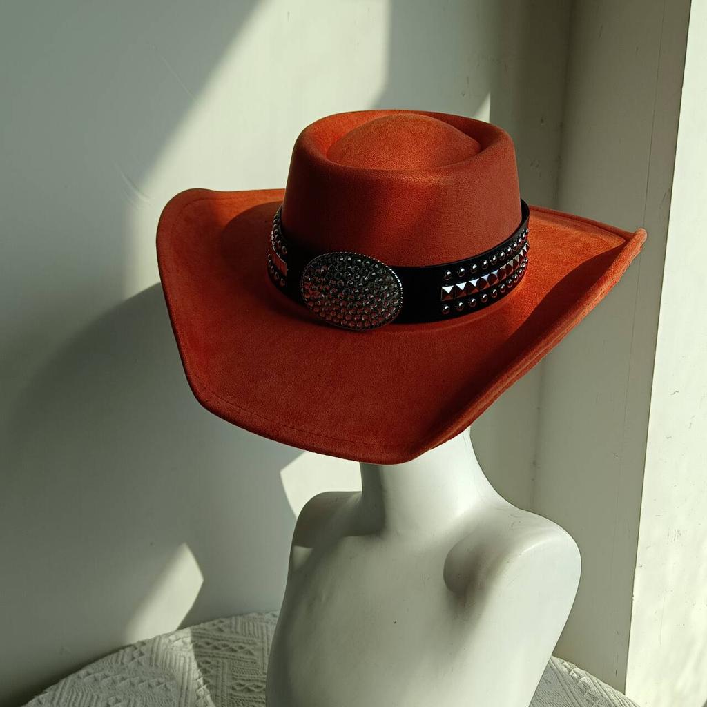 Cappello fedora western cowboy classico con top concavo convesso in camoscio a tesa larga uomo e donna cappello da cowboy moda festa cappello a tesa larga cowgirl