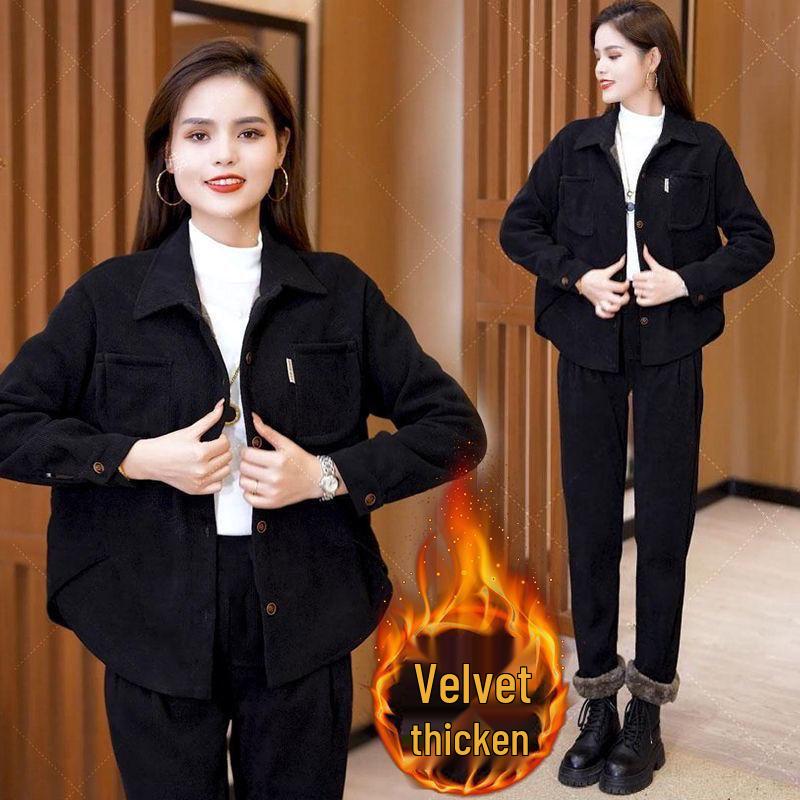 Women's Trendy Corduroy Jacket & Pants Set - Autumn 2024 Fashion, Casual Loose Fit, Slimming Two-Piece