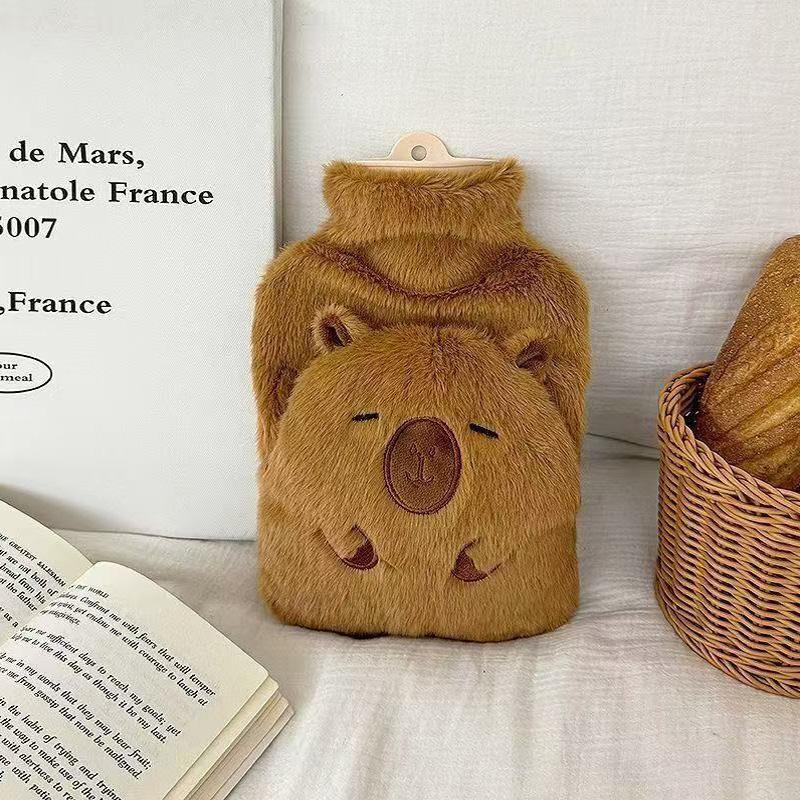 Cute Capybara Plush Water Bottle 1000ML Hand Warmer With Insert Pockets For Stomach Body Warmth Women's Winter Heating Accessory