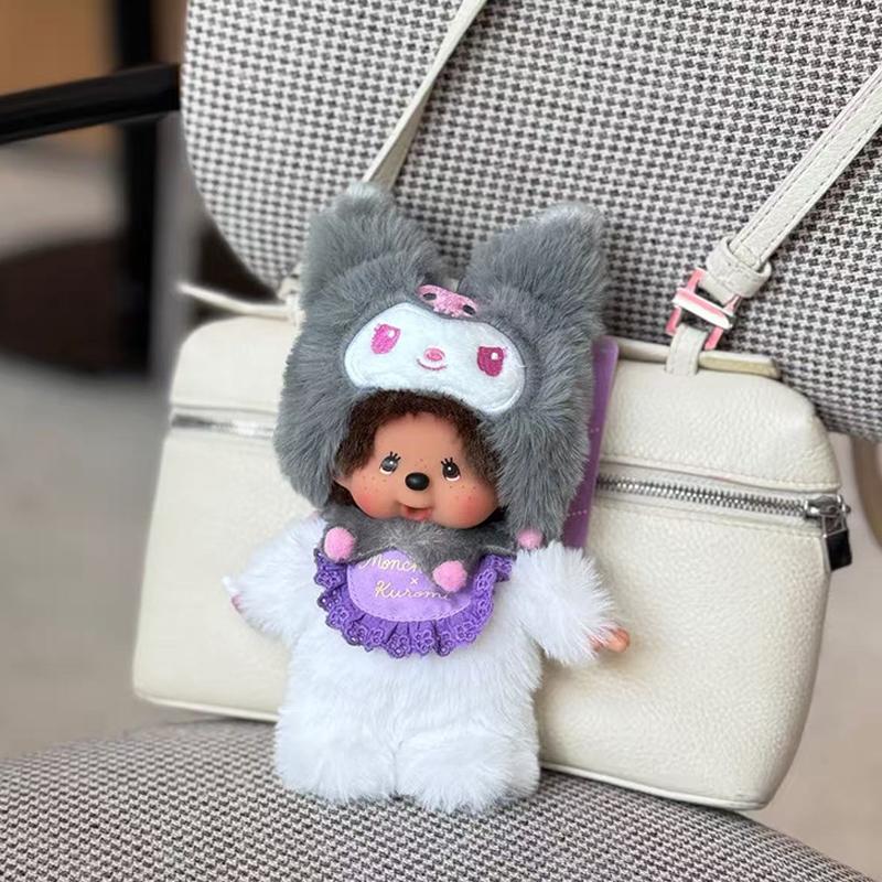 Monchhichi Plush Keychain Cute Monkey Monchichi Keyrings Monkiki Hanging Ornaments Trendy Doll Pendant Women Bag Charms Cuddly Stuffed Fluffy Huggable