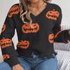 QICED Autumn Winter Halloween Color-blocking Pumpkin Cut-up Long-sleeved Pullover Sweater Women's Clothing