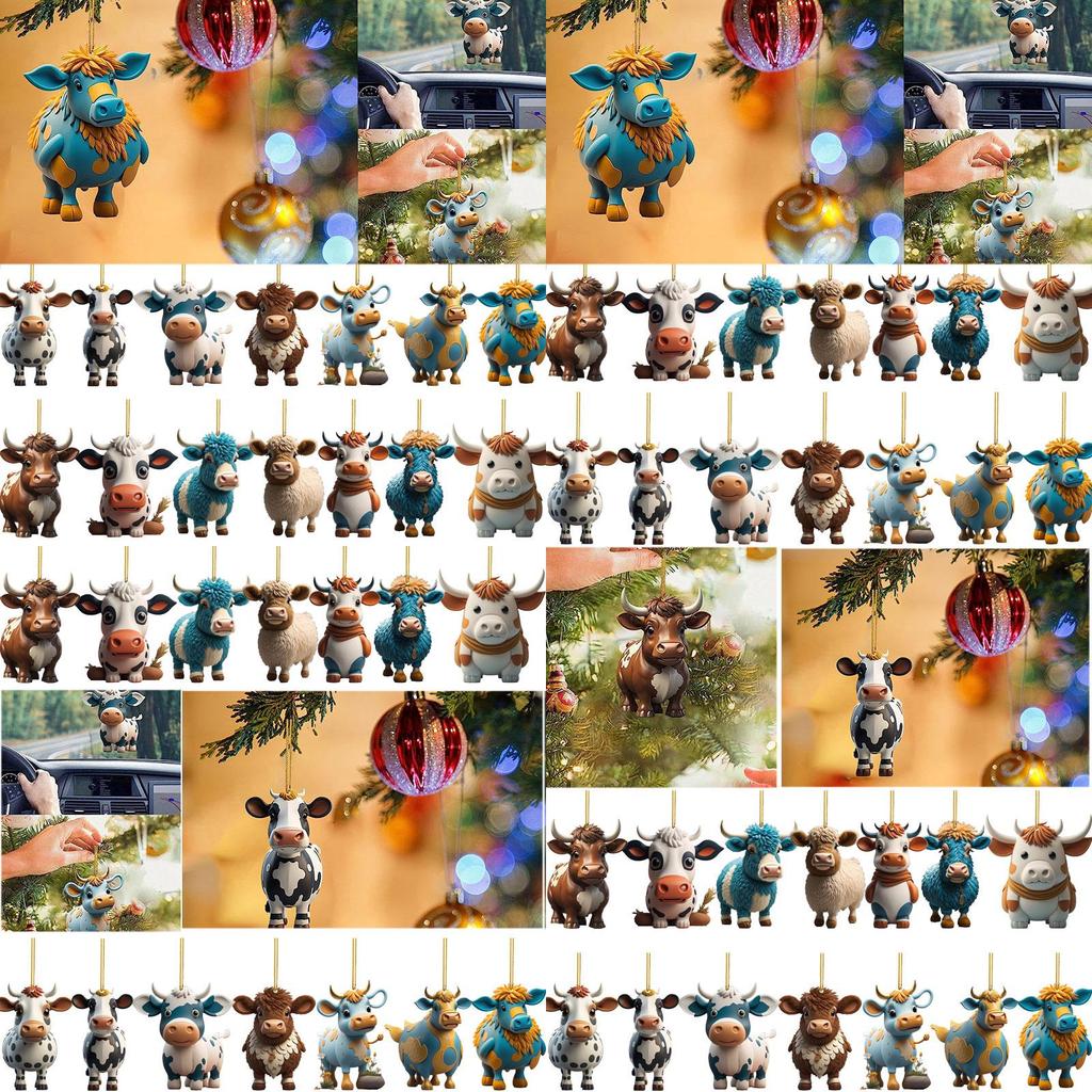 Colorful Cartoon Cow Car Hanging Ornament For Christmas Tree Home Decor