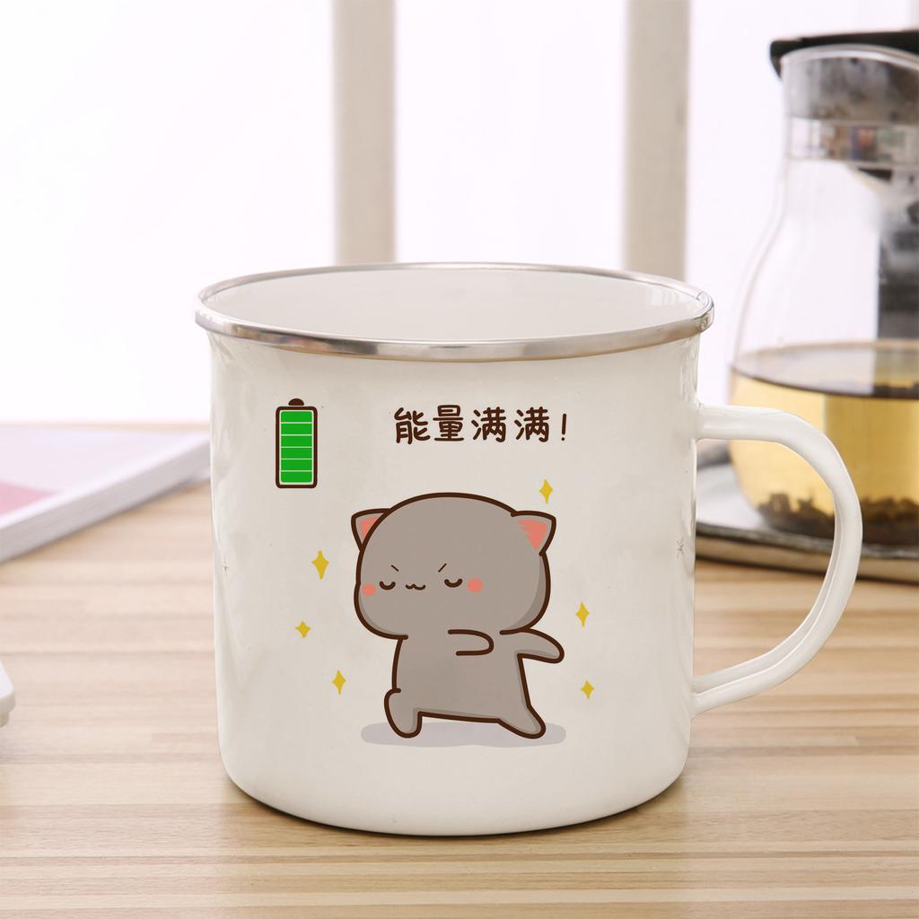 Peach and Goma Cat Enamel Coffee Tea Cup Cute Animal Breakfast Dessert Milk Water Cup Couple Gift