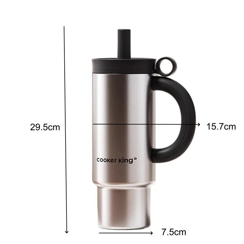 COOKER KING 1050ml Hot Water Bottle Straw Thermos Cup with Handle Stainless Steel Insulated Tumbler Large Capacity Leak-proof