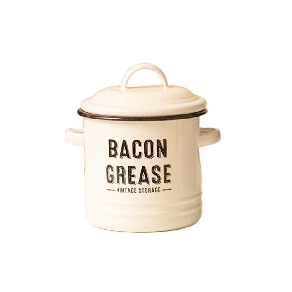 Decorative Enamel Grease Container with Enamel Ears Seasoning Tanks Porcelain Oil Tank Restaurant